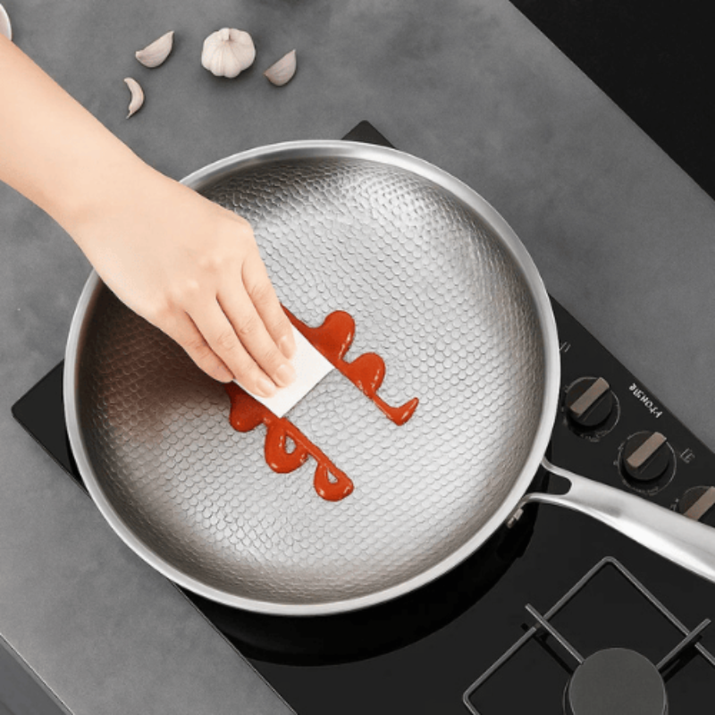 Stainless Steel Frying Pan Hammered Interior Deep Skillet