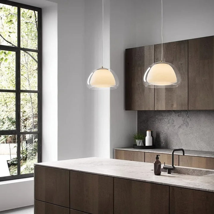Suspension Pendant Lamp - Domed Shade with Inner Diffuser