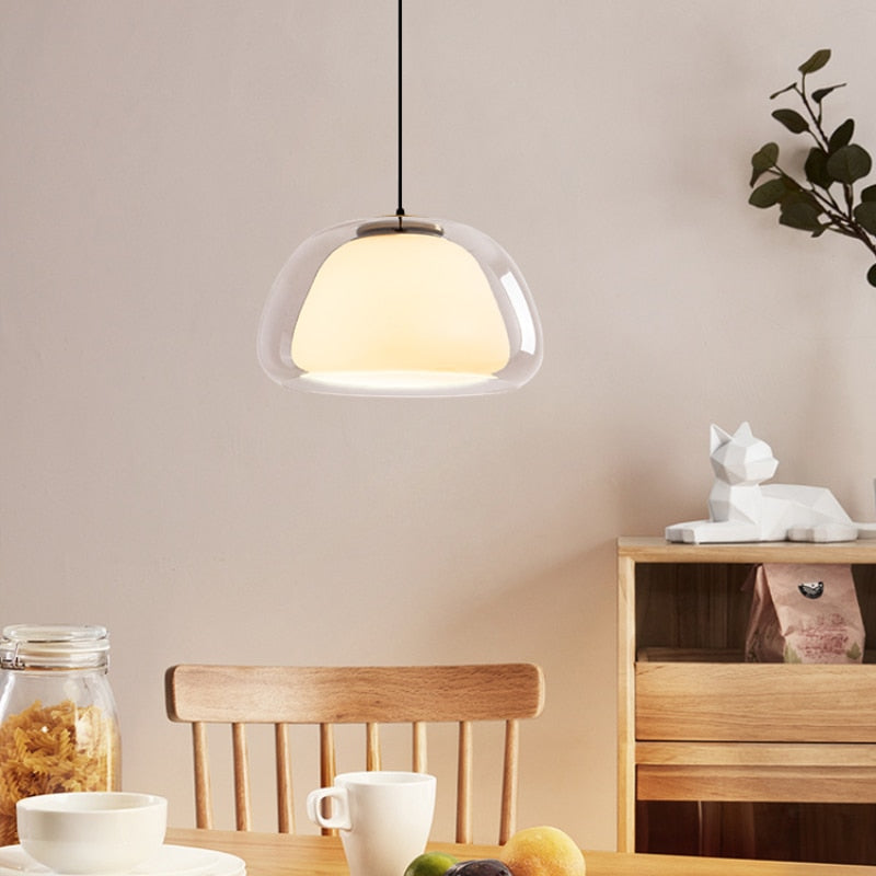 Suspension Pendant Lamp - Domed Shade with Inner Diffuser