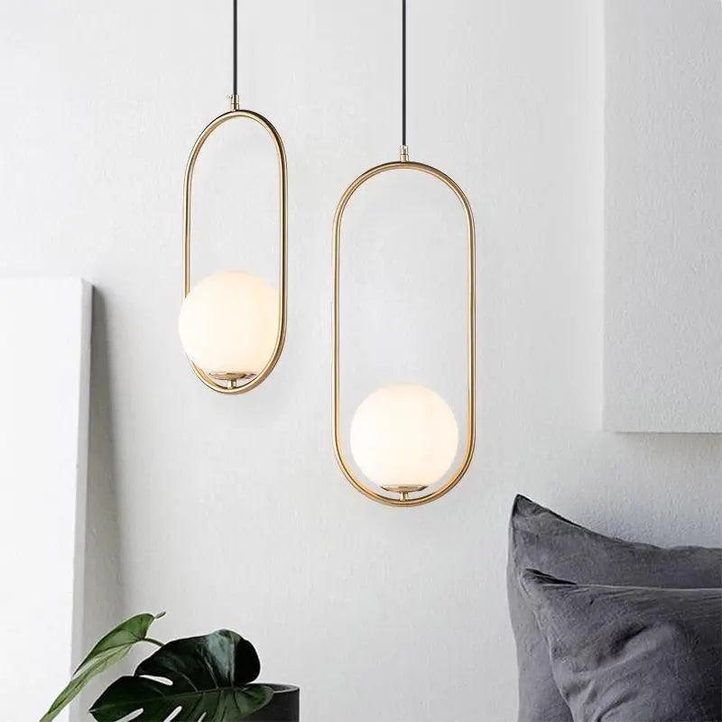 Suspension Pendant Lamp - Globe in Oval Ring Frame