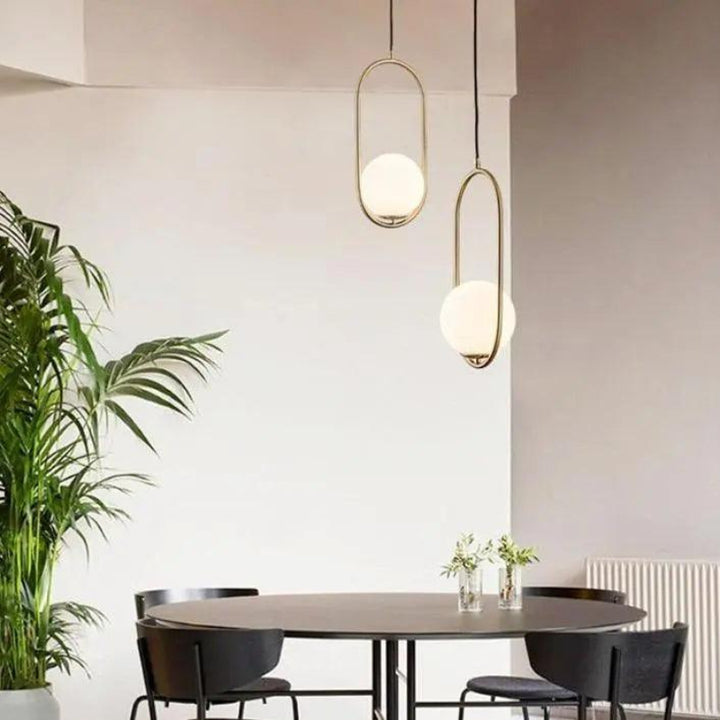 Suspension Pendant Lamp - Globe in Oval Ring Frame