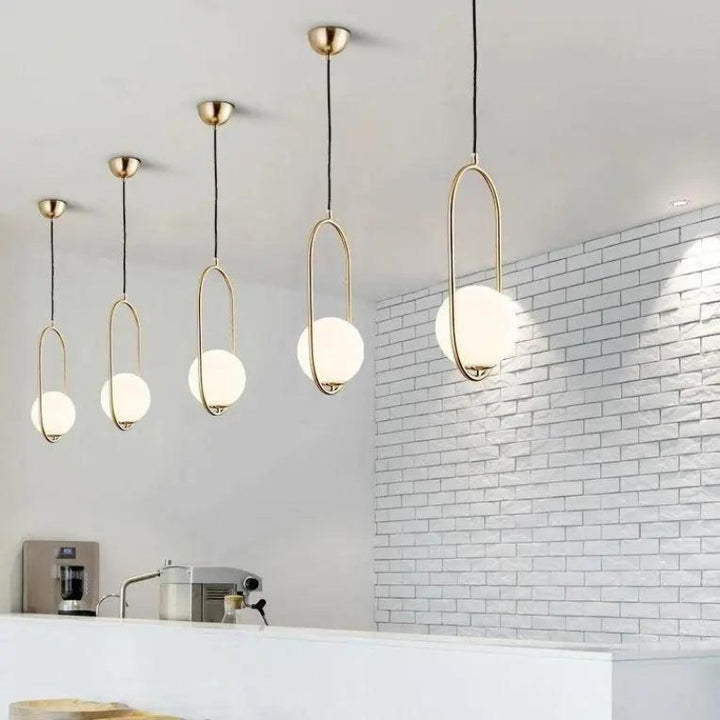 Suspension Pendant Lamp - Globe in Oval Ring Frame