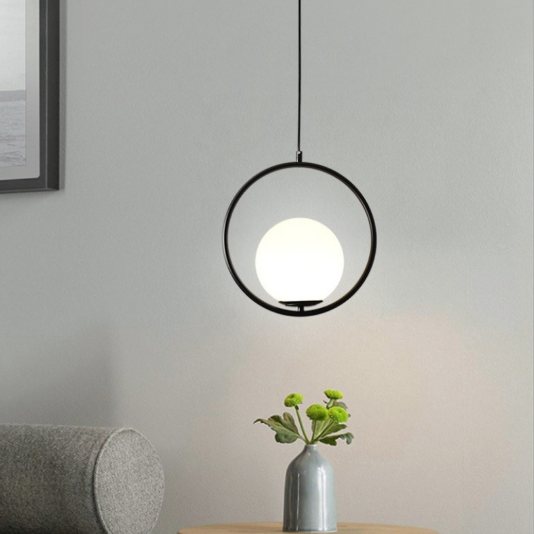 Suspension Pendant Lamp - Globe in Oval Ring Frame