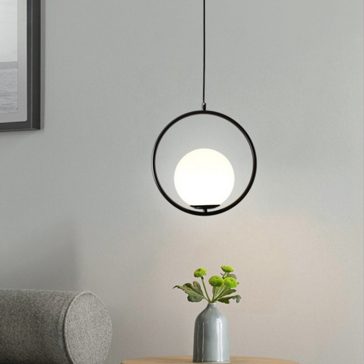 Suspension Pendant Lamp - Globe in Oval Ring Frame