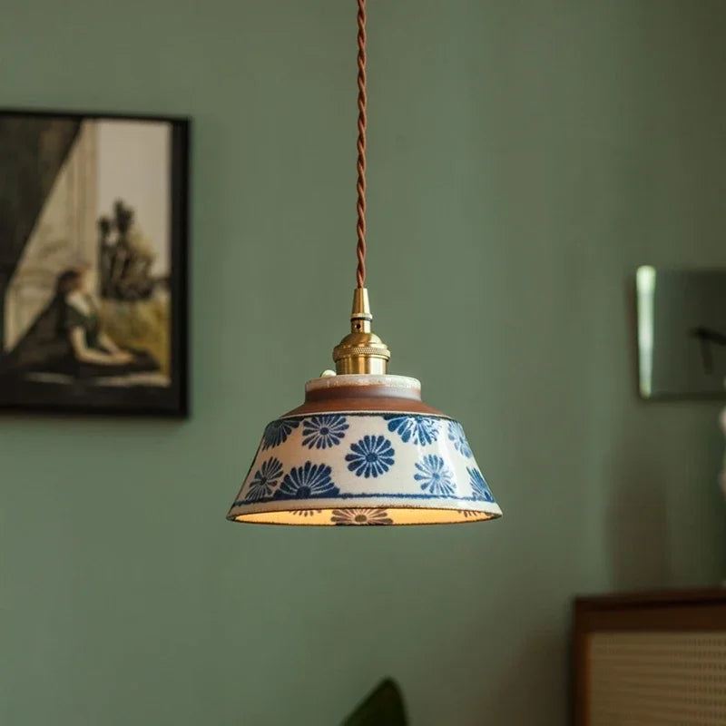 Suspension Pendant Lamp - Patterned Tapered Shade