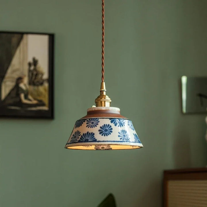 Suspension Pendant Lamp - Patterned Tapered Shade