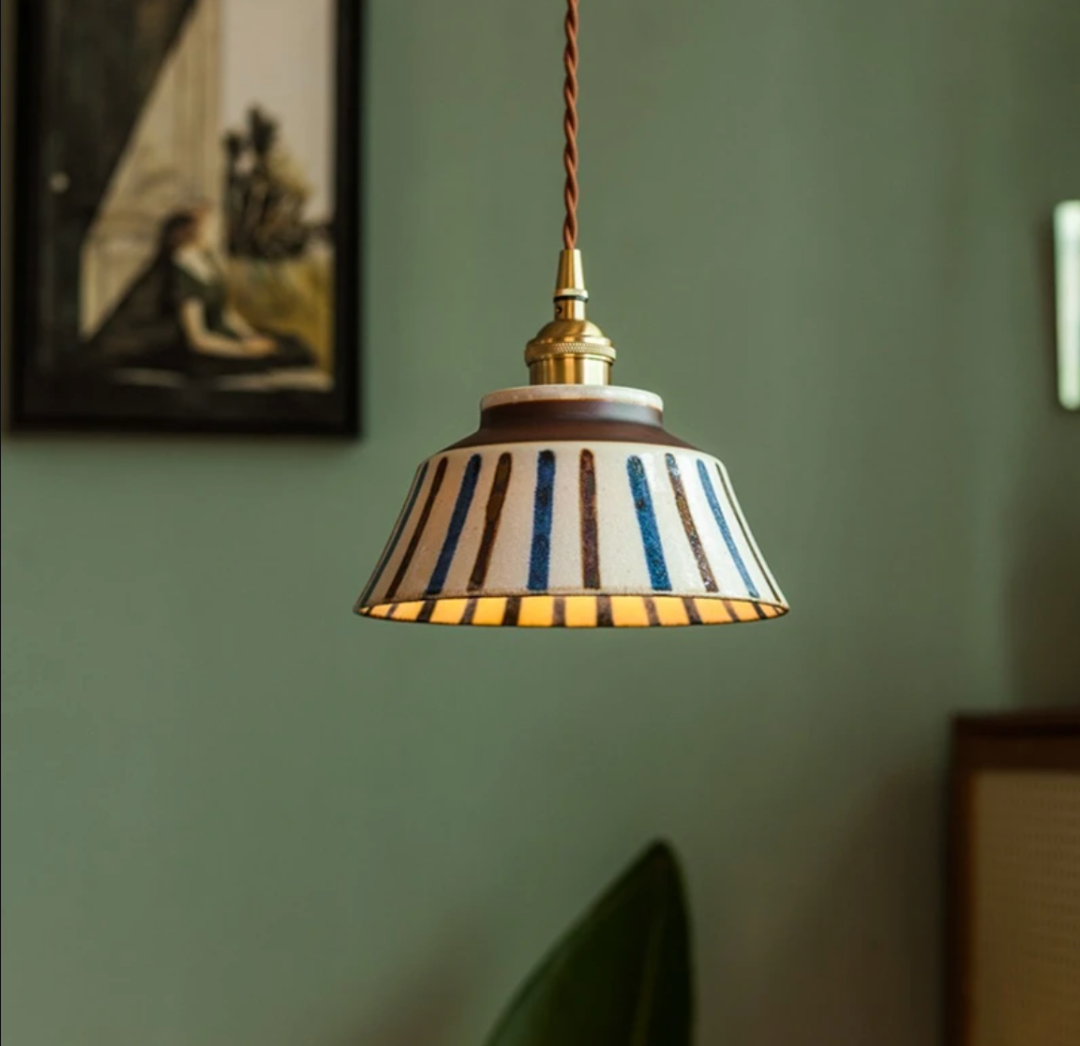Suspension Pendant Lamp - Patterned Tapered Shade