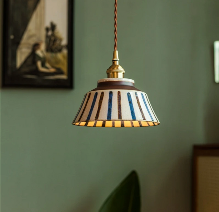 Suspension Pendant Lamp - Patterned Tapered Shade