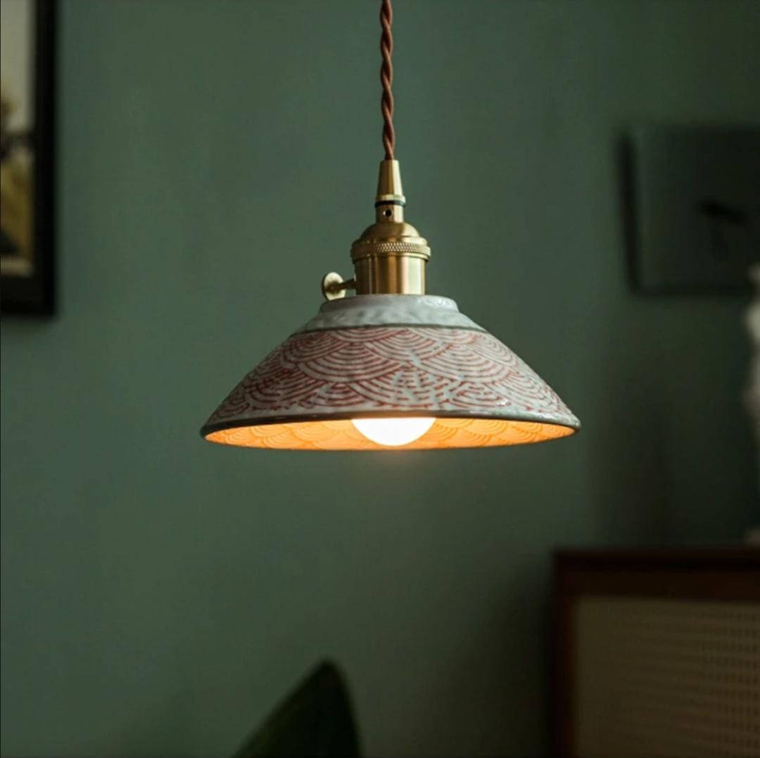 Suspension Pendant Lamp - Patterned Tapered Shade