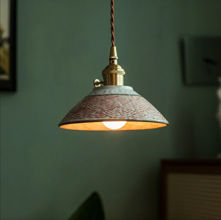 Suspension Pendant Lamp - Patterned Tapered Shade