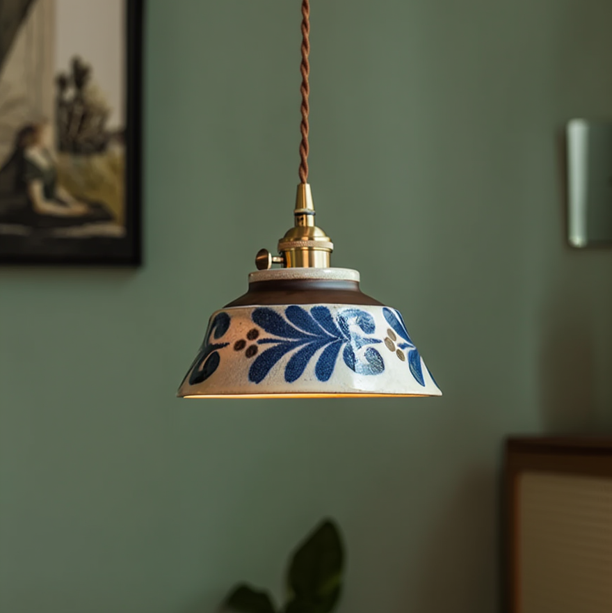Suspension Pendant Lamp - Patterned Tapered Shade