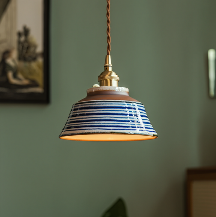Suspension Pendant Lamp - Patterned Tapered Shade