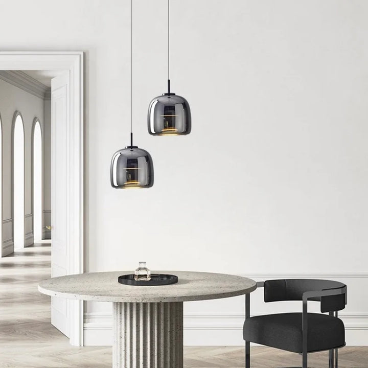 Suspension Pendant Lamp - Rounded Shade with Inner Diffuser Disc