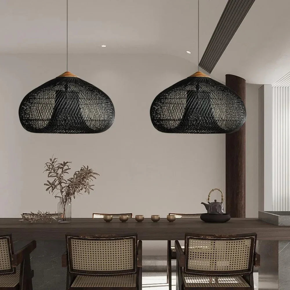 Suspension Pendant Lamp - Woven Dome Shade