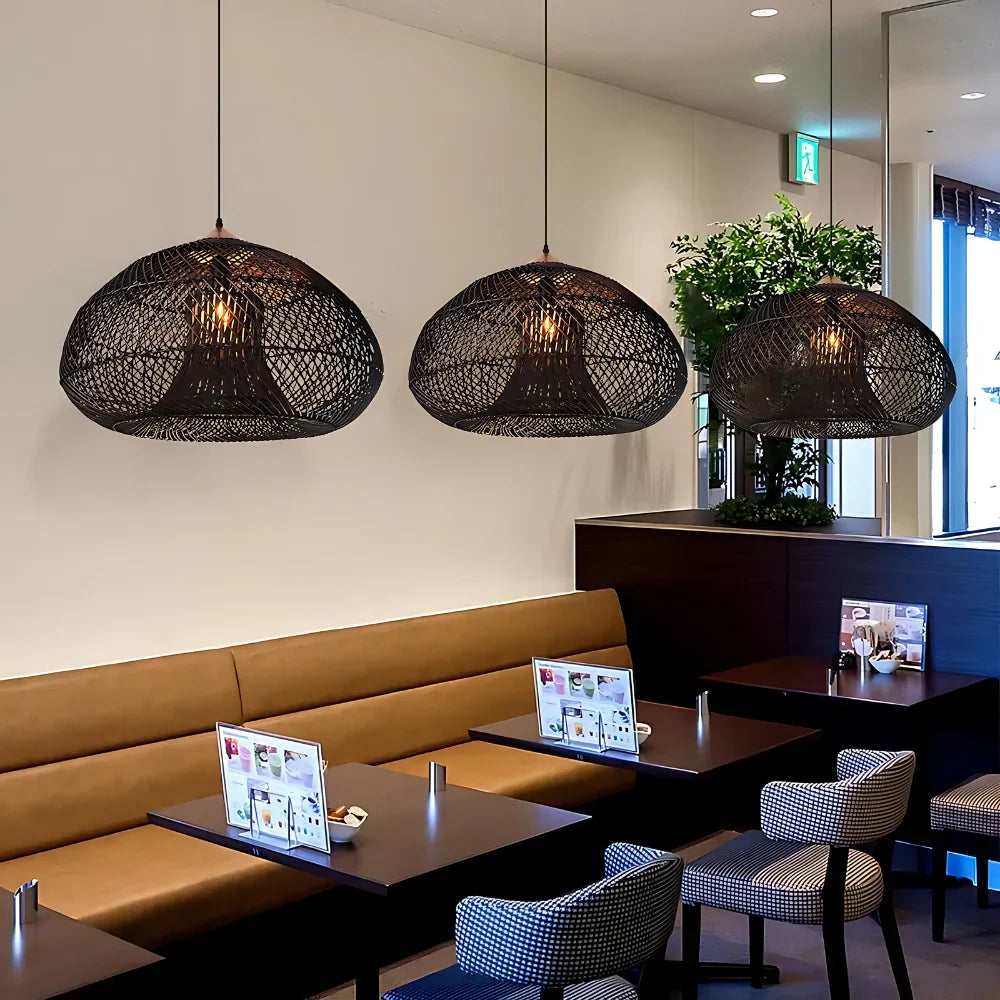 Suspension Pendant Lamp - Woven Dome Shade
