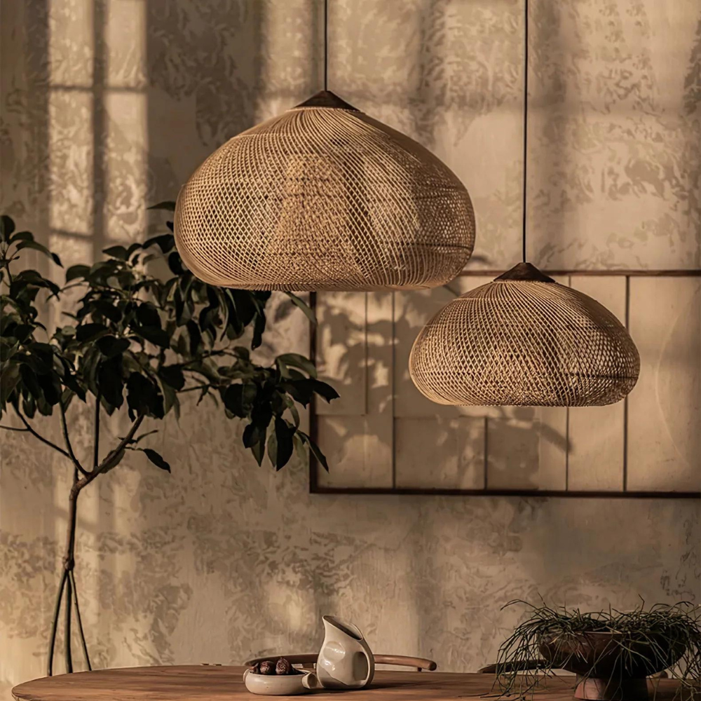 Suspension Pendant Lamp - Woven Dome Shade