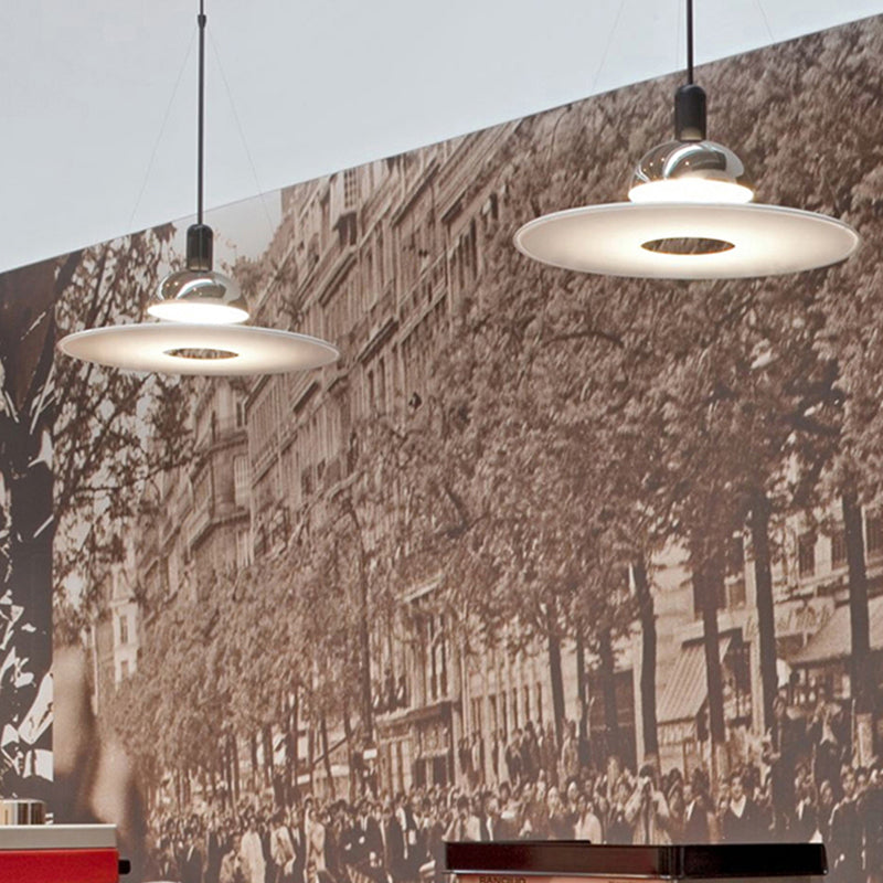 Suspension Pendant Lamp Domed Metal Shade Flat Disc Diffuser