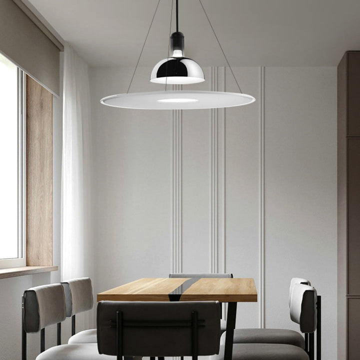 Suspension Pendant Lamp Domed Metal Shade Flat Disc Diffuser