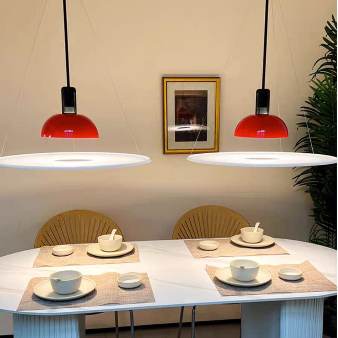 Suspension Pendant Lamp Domed Metal Shade Flat Disc Diffuser