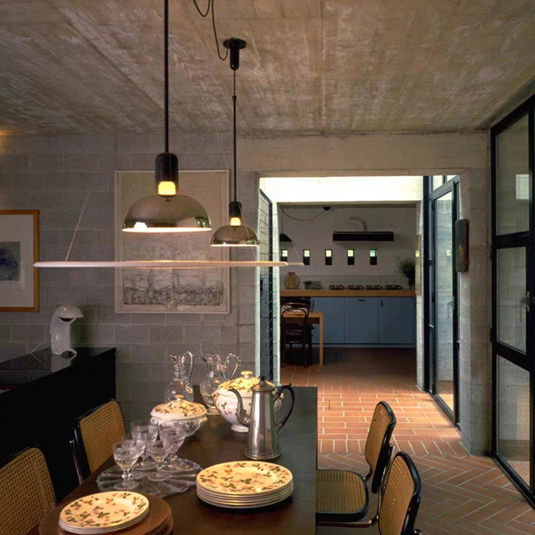 Suspension Pendant Lamp Domed Metal Shade Flat Disc Diffuser
