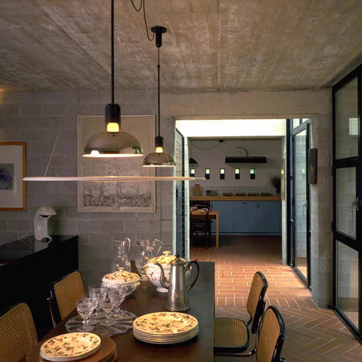 Suspension Pendant Lamp Domed Metal Shade Flat Disc Diffuser