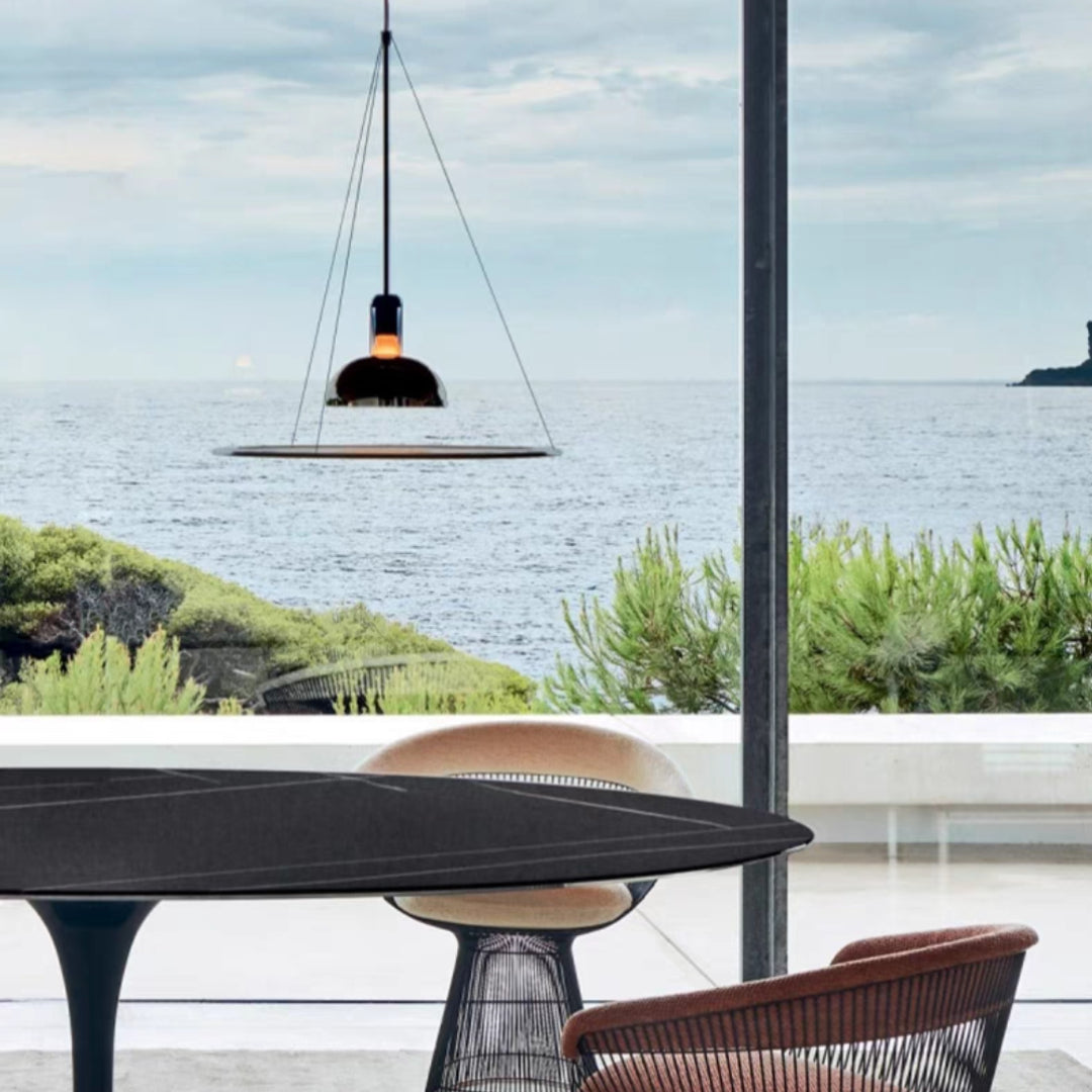Suspension Pendant Lamp Domed Metal Shade Flat Disc Diffuser
