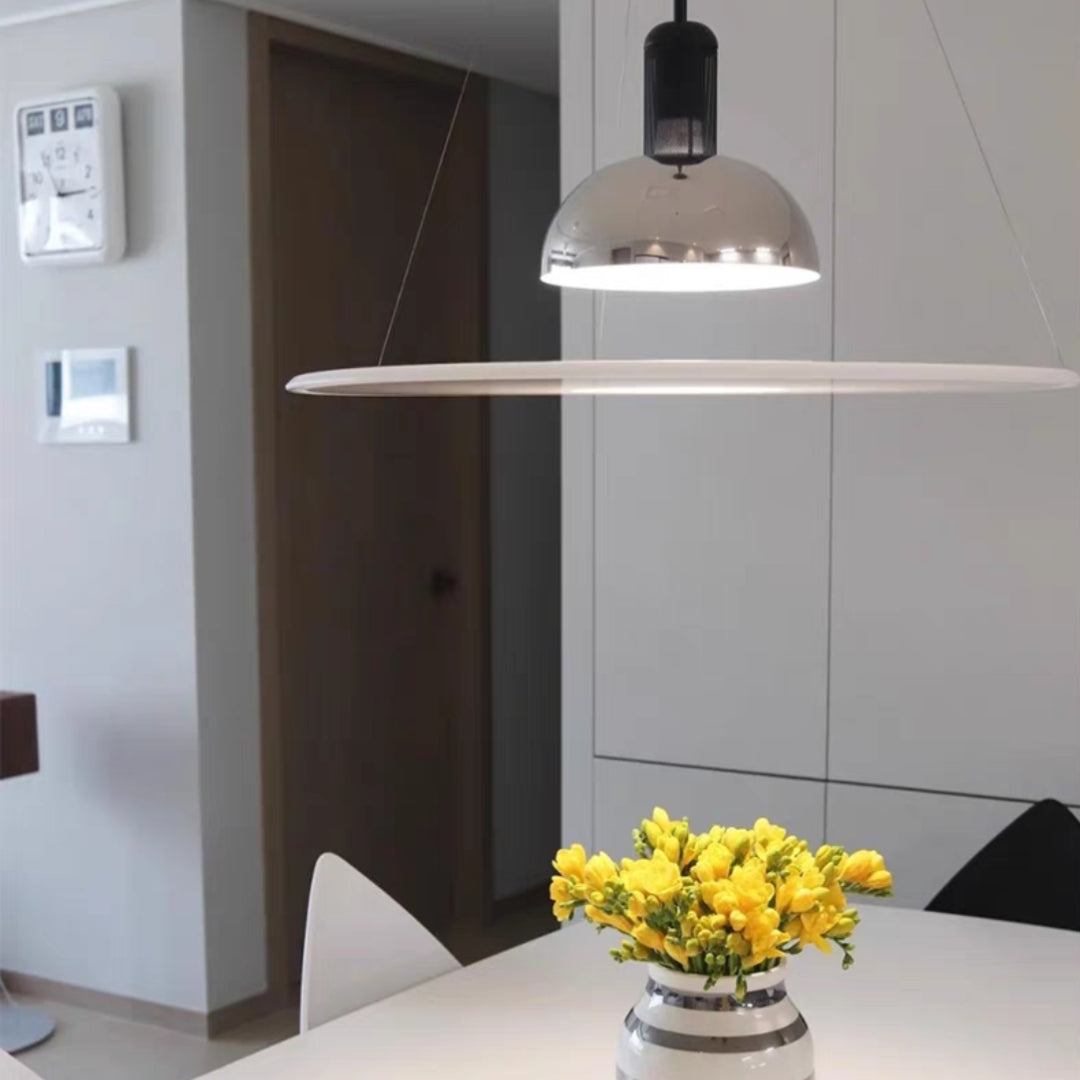Suspension Pendant Lamp Domed Metal Shade Flat Disc Diffuser