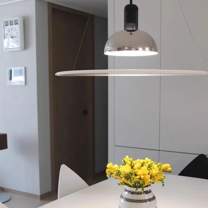 Suspension Pendant Lamp Domed Metal Shade Flat Disc Diffuser