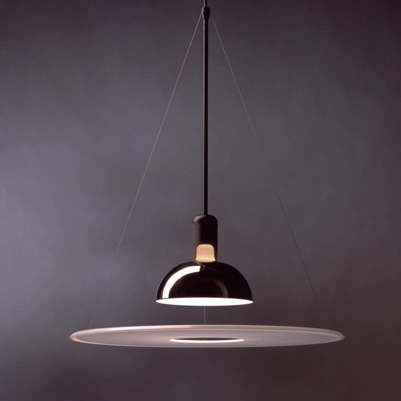 Suspension Pendant Lamp Domed Metal Shade Flat Disc Diffuser
