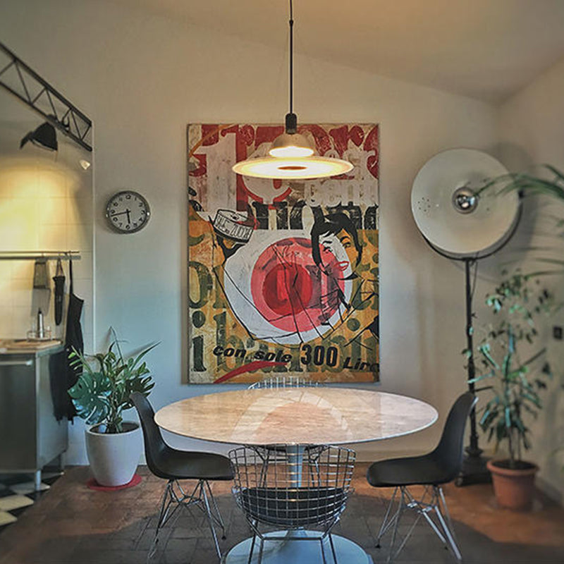 Suspension Pendant Lamp Domed Metal Shade Flat Disc Diffuser