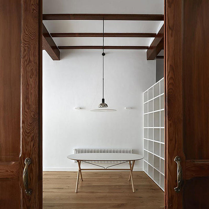 Suspension Pendant Lamp Domed Metal Shade Flat Disc Diffuser