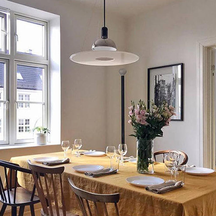 Suspension Pendant Lamp Domed Metal Shade Flat Disc Diffuser