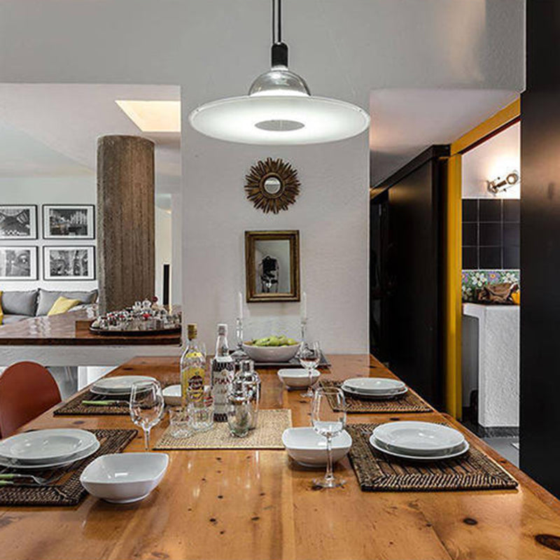Suspension Pendant Lamp Domed Metal Shade Flat Disc Diffuser