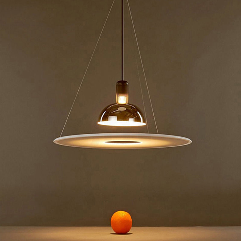Suspension Pendant Lamp Domed Metal Shade Flat Disc Diffuser