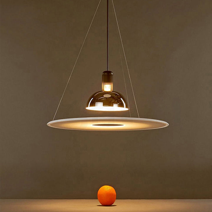 Suspension Pendant Lamp Domed Metal Shade Flat Disc Diffuser