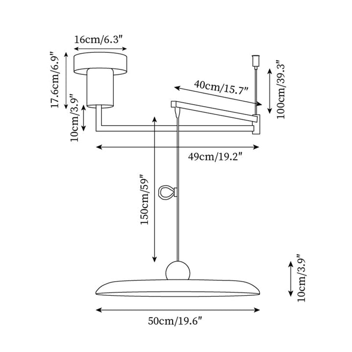 Swing Arm Pendant Ceiling Lamp Adjustable Metal Disc Shade