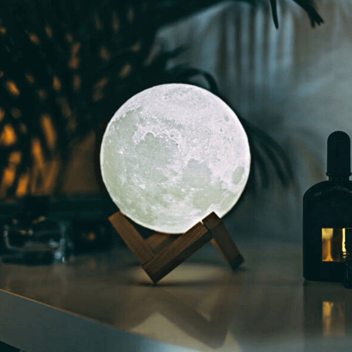 Table Mounted Moon Lamp - Spherical Lunar Print Night Light