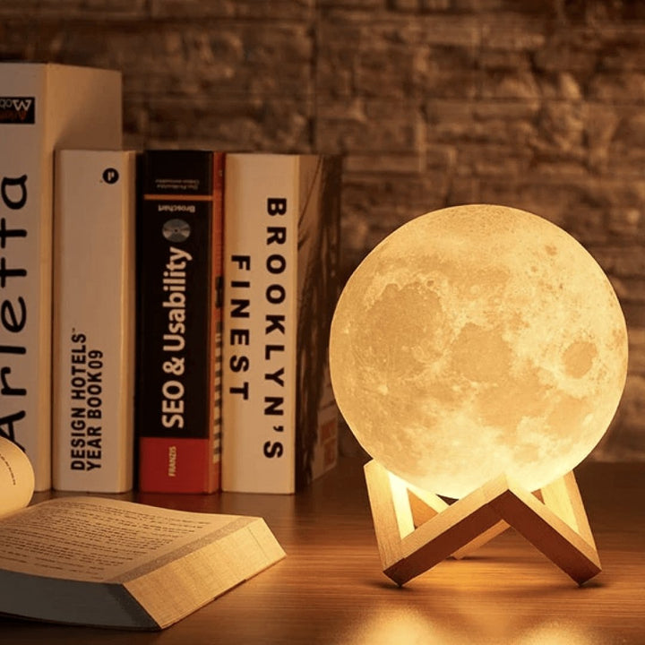 Table Mounted Moon Lamp - Spherical Lunar Print Night Light