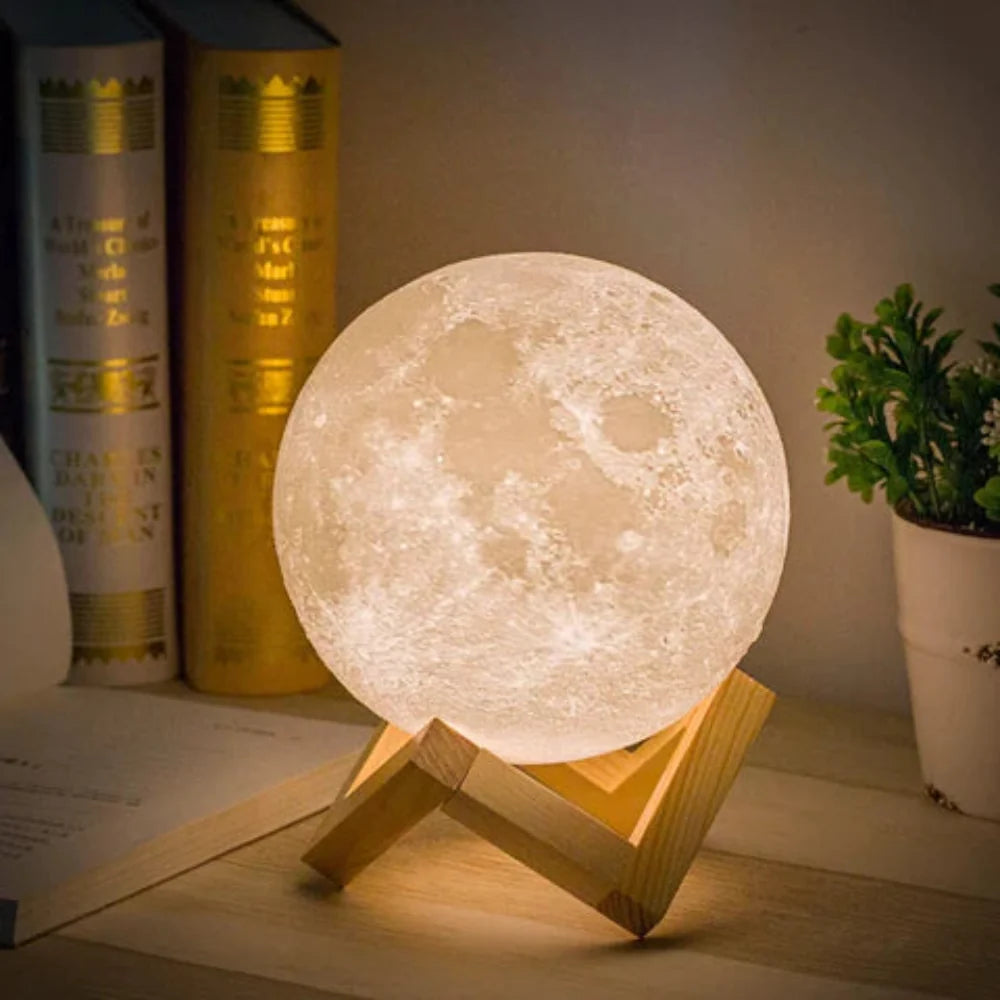 Table Mounted Moon Lamp - Spherical Lunar Print Night Light