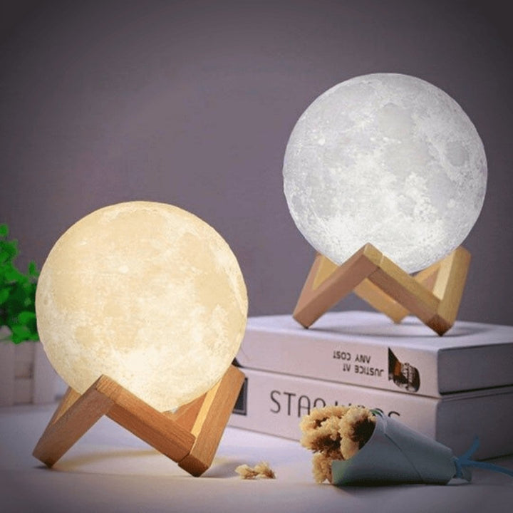 Table Mounted Moon Lamp - Spherical Lunar Print Night Light
