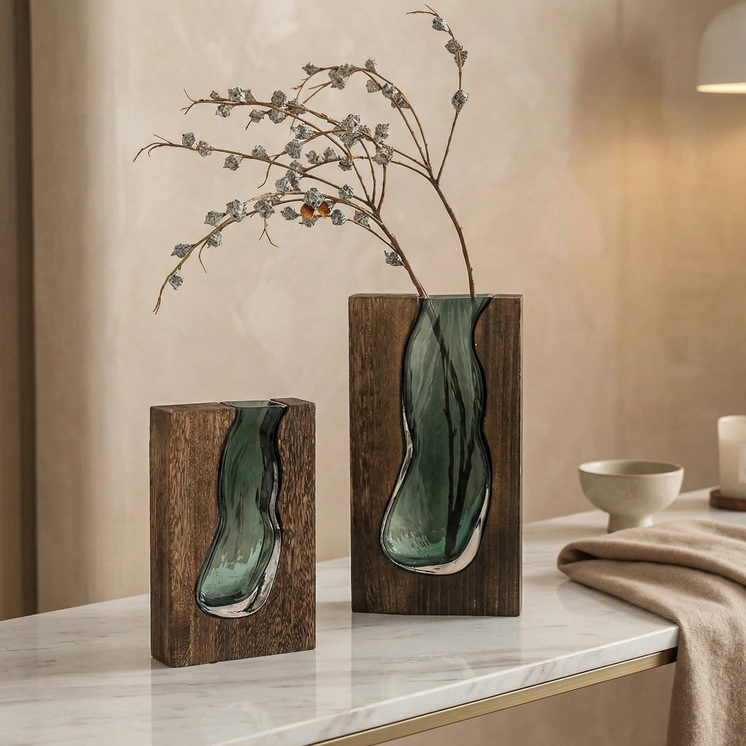 Tabletop Vase - Block Vase with Glass Insert