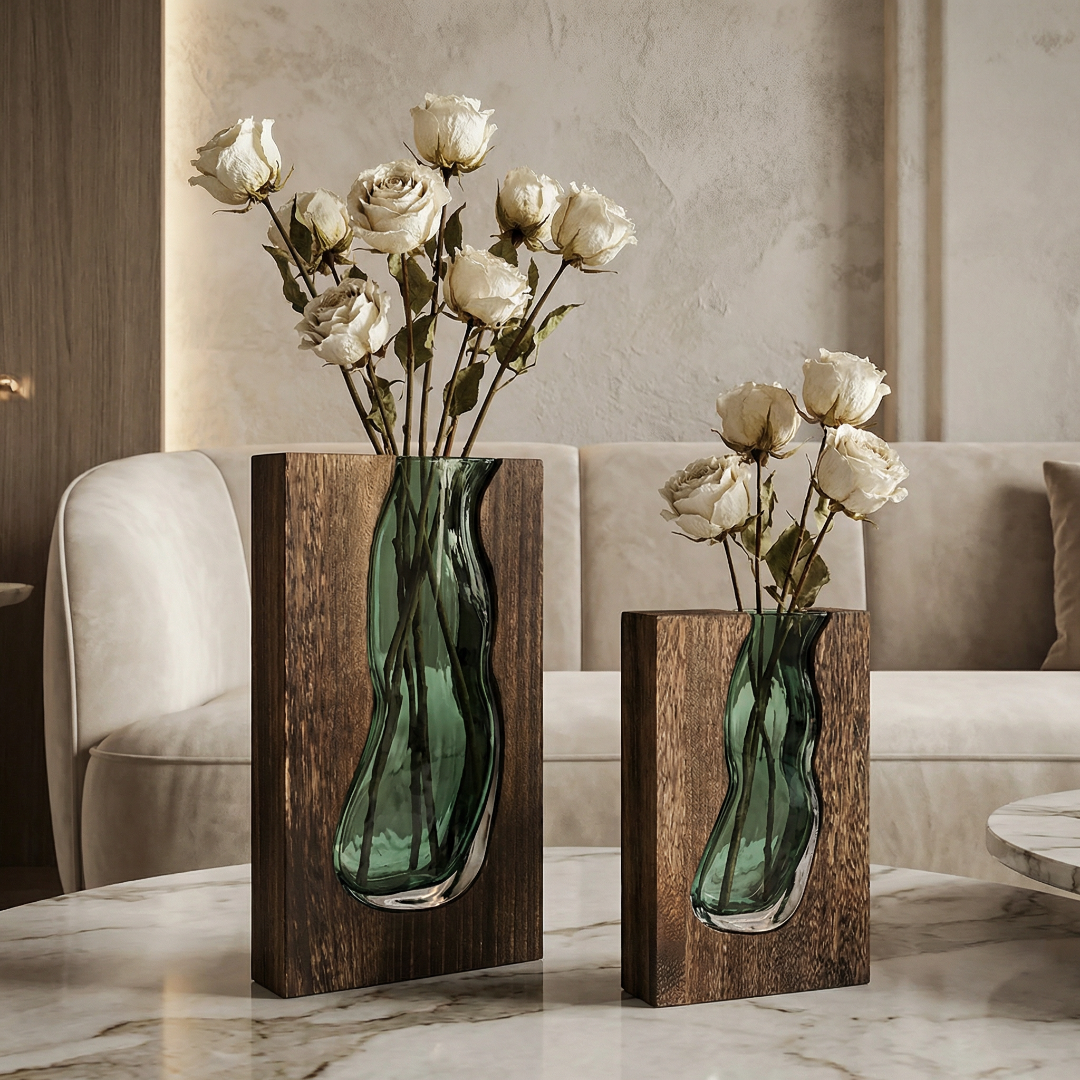 Tabletop Vase - Block Vase with Glass Insert