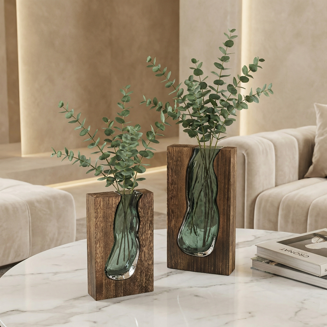 Tabletop Vase - Block Vase with Glass Insert