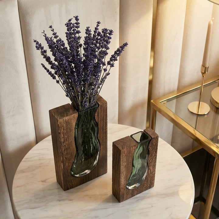 Tabletop Vase - Block Vase with Glass Insert