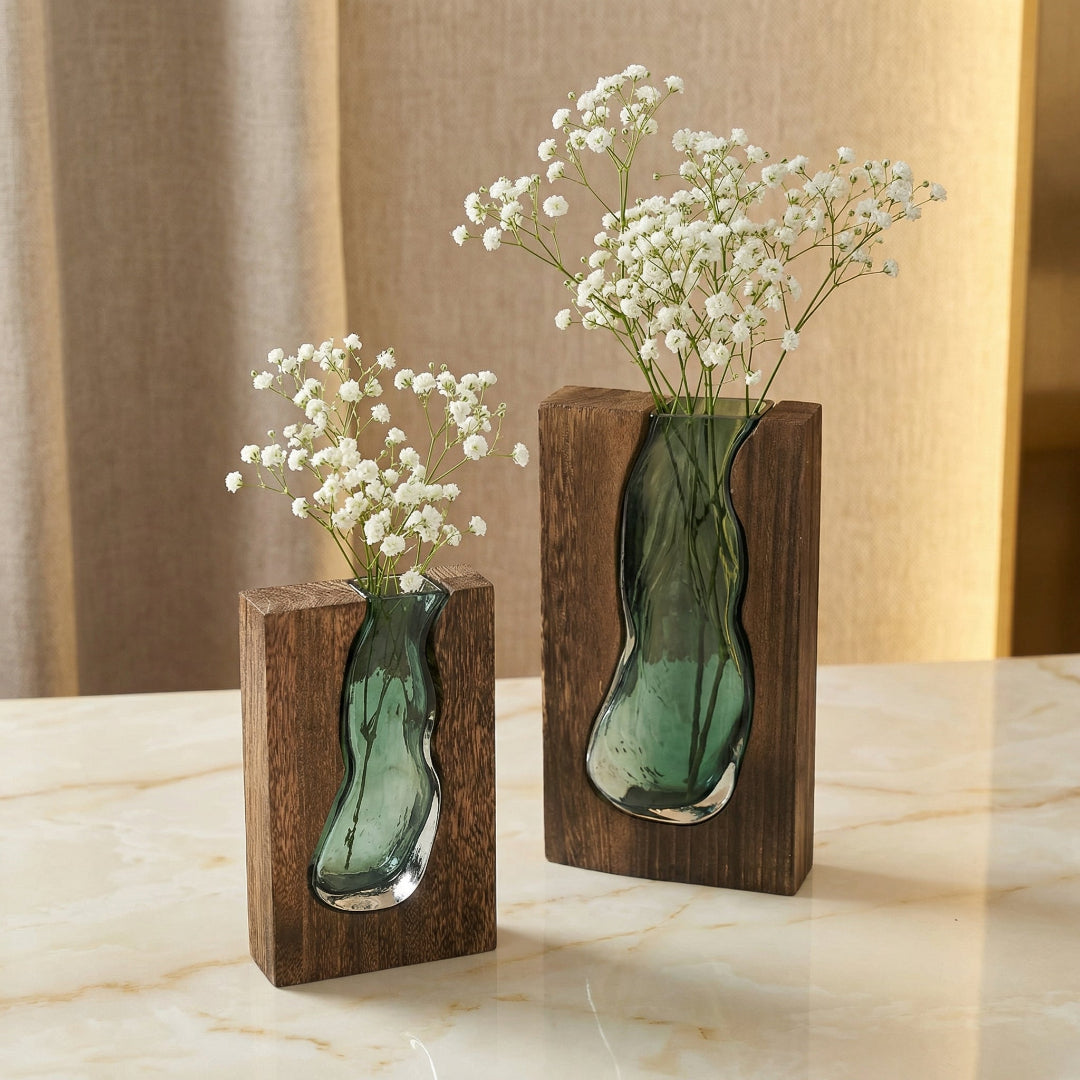 Tabletop Vase - Block Vase with Glass Insert