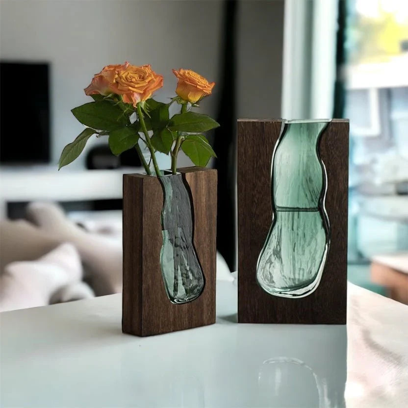 Tabletop Vase - Block Vase with Glass Insert