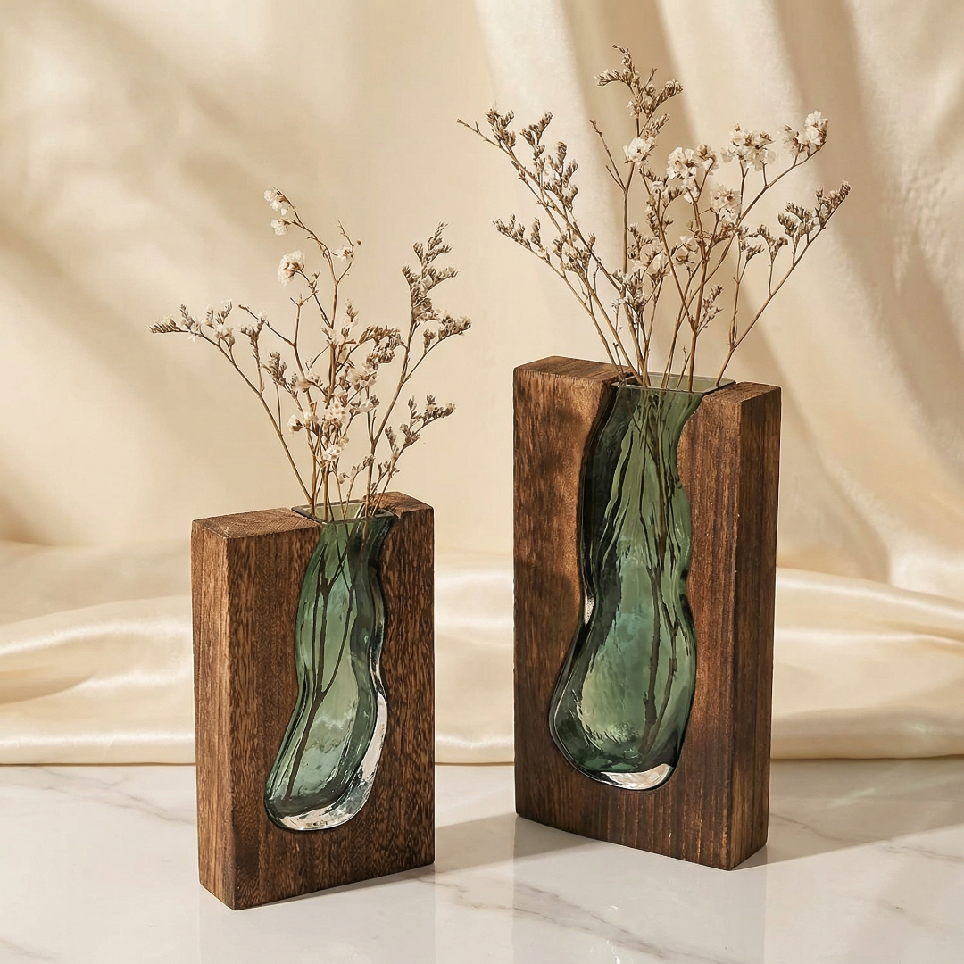 Tabletop Vase - Block Vase with Glass Insert