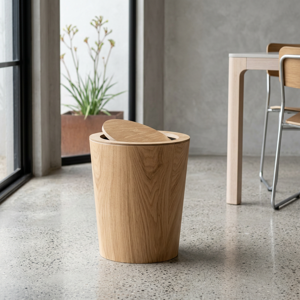Trash Can - Round Tapered Waste Bin with Swing Lid