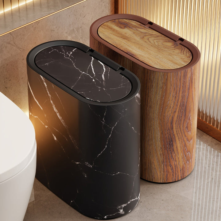 Trash Can - Slim Oval Waste Bin with Press-Top Lid