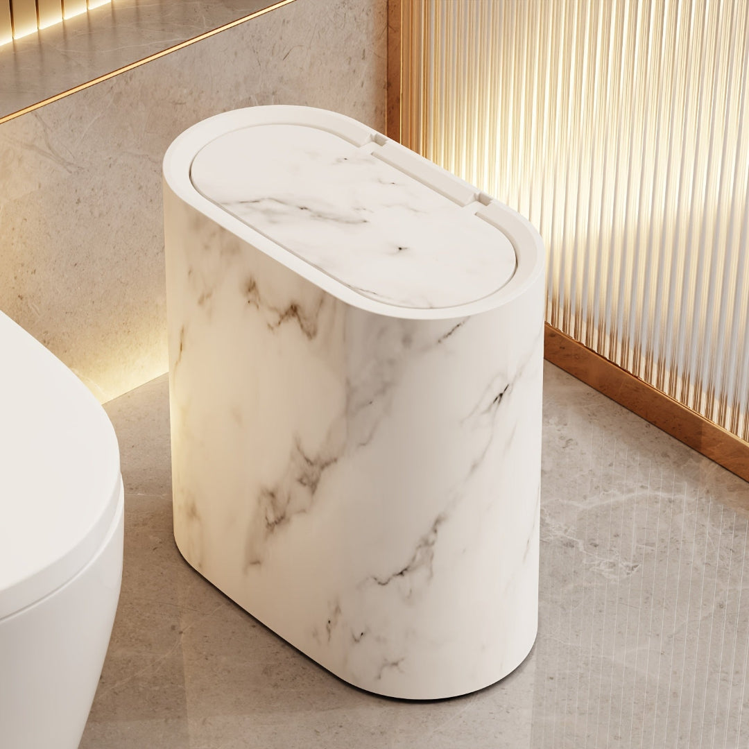 Trash Can - Slim Oval Waste Bin with Press-Top Lid